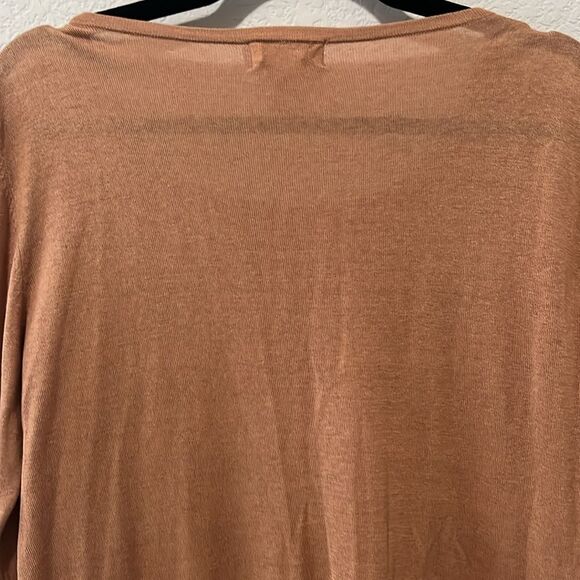 NEIMAN MARCUS Perforated Leather Front and Silk Cognac Long Sleeve Shirt, Size M - Picture 8 of 8